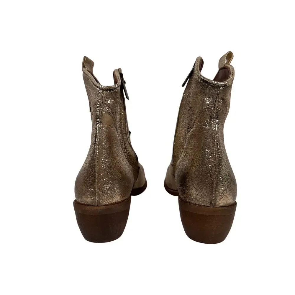 Sesto Meucci Texric‎ Western Ankle Bootie Womens 9 Italian Leather Metallic Gold